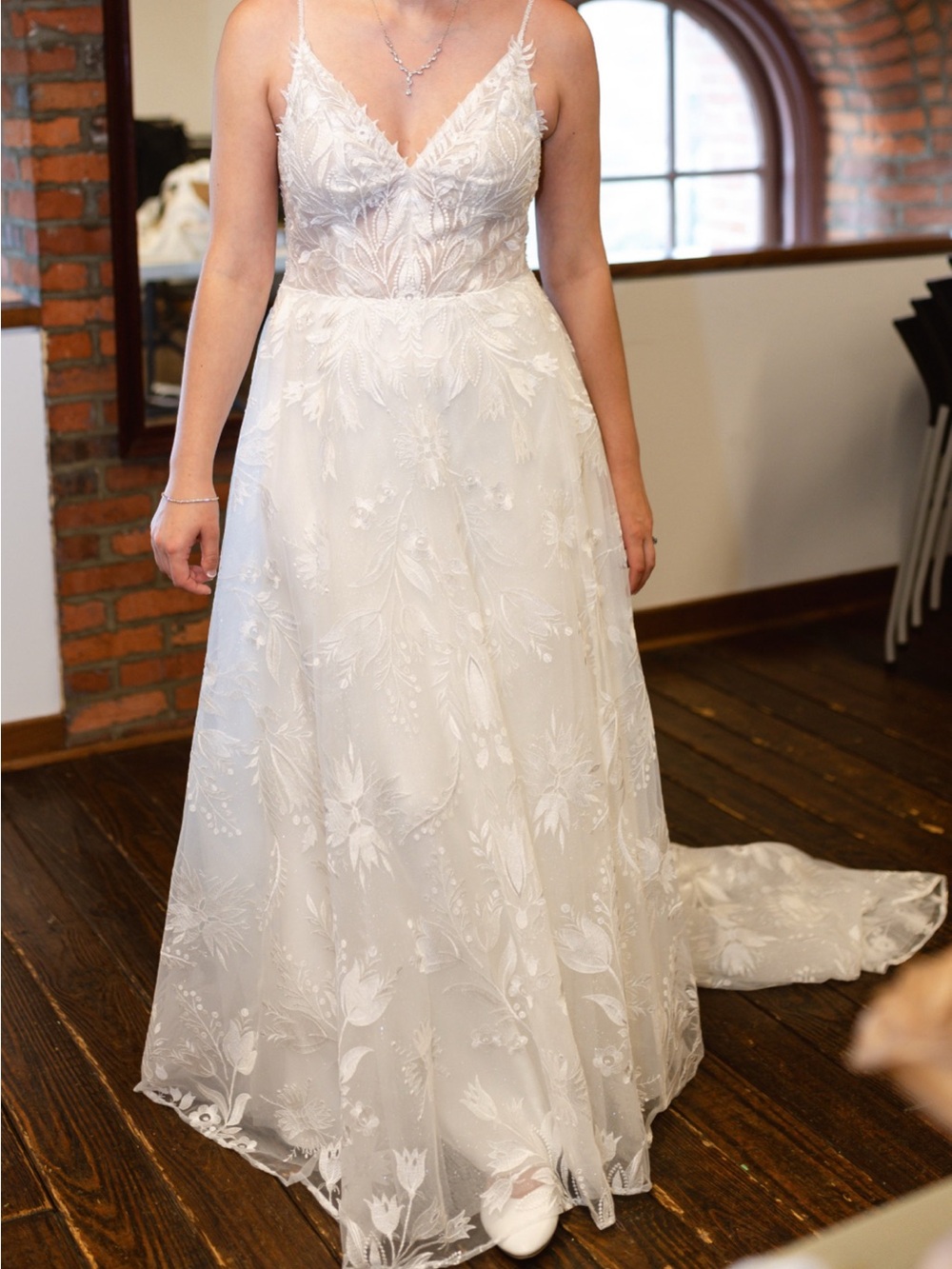 Floral Ivory Lace A-Line Wedding Dress with V-Neck - Maggie Sottero, Keisha